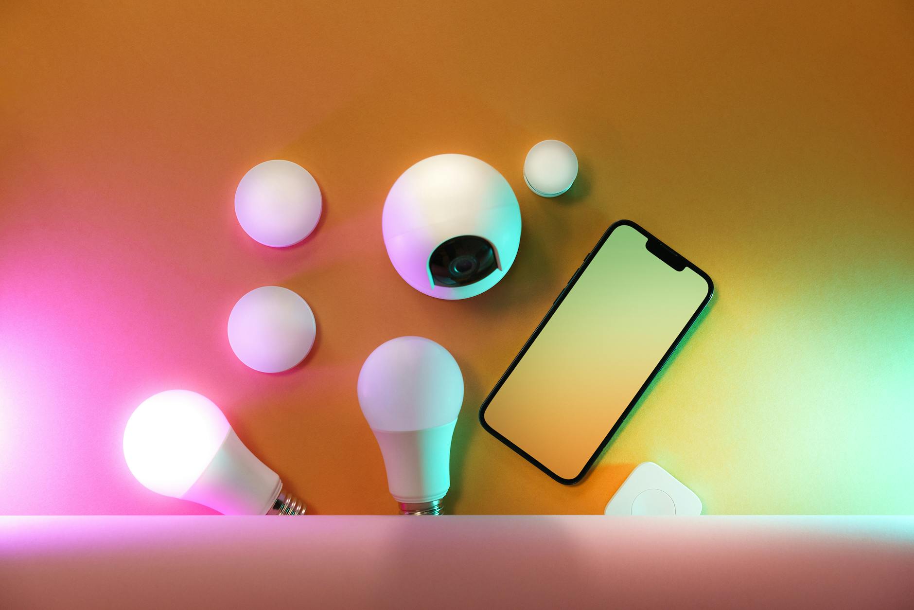 Jak przygotować się na erę inteligentnych domów: praktyczny przewodnik po automatyce dla początkujących Zestaw urządzeń smart home z żarówkami i smartfonem na stole